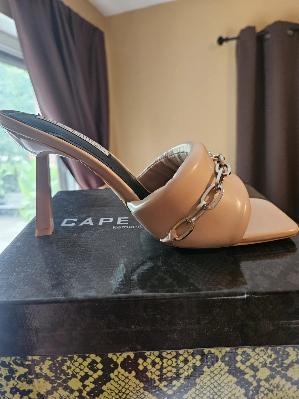 Cape Robbin Blush Nude Chain-Embellished Stiletto Mule